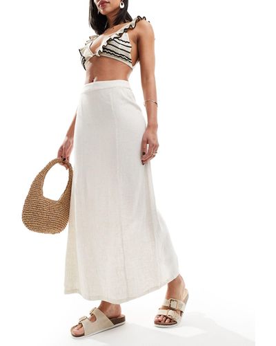 Pimkie Linen Back Split Maxi Skirt - White