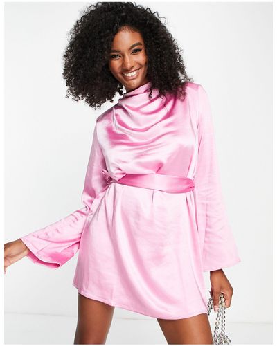 Pretty Lavish Jayda Tie Waist Satin Mini Dress - Pink
