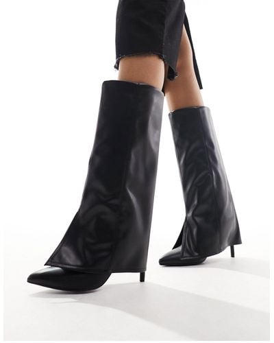 Bershka Calf Length Faux Leather Covered Boots - Black