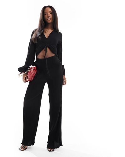 In The Style Plisse Wide Leg Trousers - Black