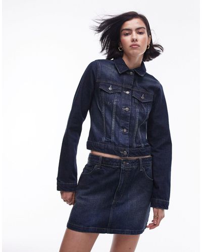 TOPSHOP Veste d'ensemble en jean courte - profond vintage - Bleu