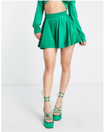 Rebellious Fashion Satin Flippy Skirt Co-ord - Green
