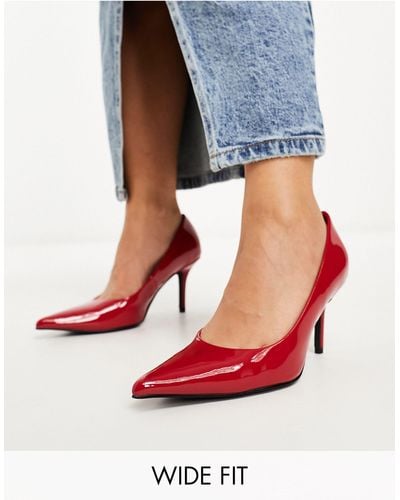 ASOS Wide Fit Sienna Mid Heeled Court Shoes - Red