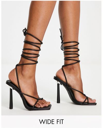 Public Desire Public Desire Exclusive Wide Fit Lacey Tie Ankle Strappy Heel Sandals - Black