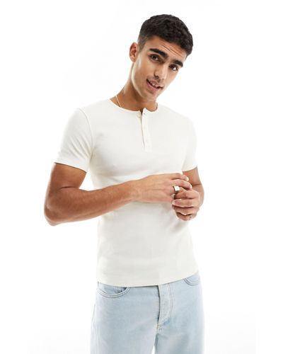 ASOS Muscle Fit Ribbed Henley T-shirt - White