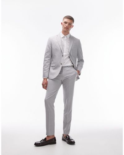 TOPMAN Slim Linen Suit Trouser - Grey