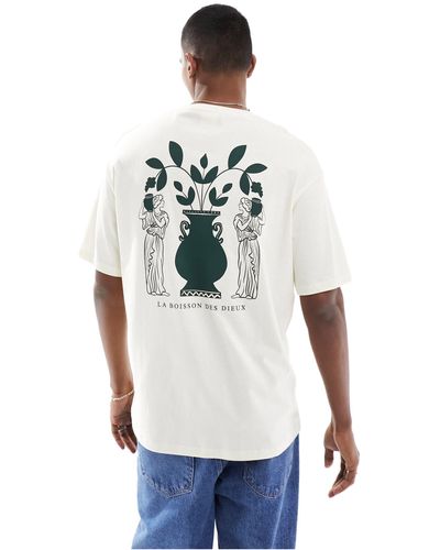 SELECTED T-shirt oversize color crema con stampa verde sulla schiena - Bianco