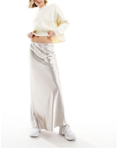 Miss Selfridge Liquid Satin Bias Maxi Skirt - White