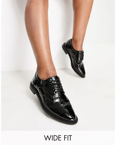 ASOS Wide Fit More Flat Lace Up Shoes - Black
