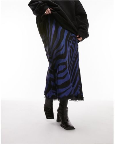 TOPSHOP Curve Zebra Print Satin Midi Skirt - Black