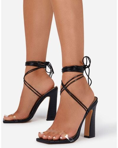 EGO Yaritza Block Heeled Sandals With Ankle Tie - Black