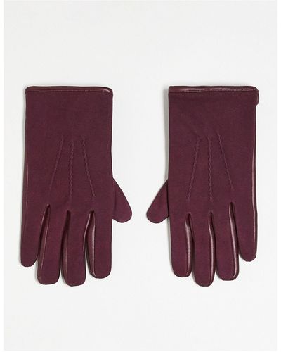 ASOS Gloves With Faux Leather And Real Suede Mix - Purple