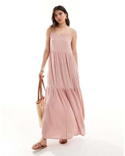 Miss Selfridge Textured Tiered Maxi Slip Dress - Pink