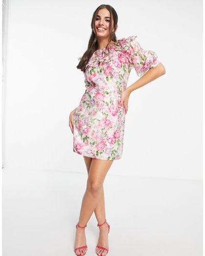 EVER NEW Oversized Collar Mini Dress With Volume Sleeve - Pink