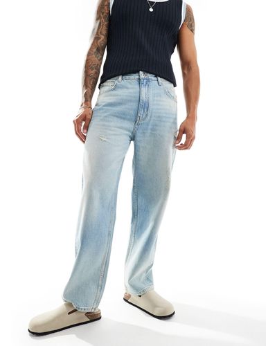 Pull&Bear baggy Fit Jean With Rips - Blue