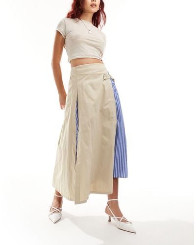Urban Revivo Stripe Utility Kilt Skirt - Natural