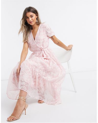 Vila Organza Maxi Dress With Puff Sleeves - Pink