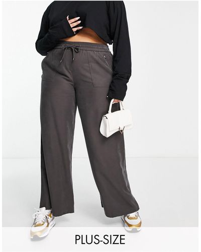 Simply Be Pantaloni cargo a fondo ampio grigi con tasche laterali con zip - Nero
