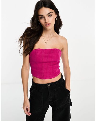 WÅVEN Amber - top corset en jean avec surpiqûres - vif - Rouge