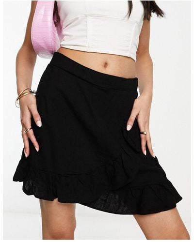 Vero Moda Linen Touch Frill Wrap Mini Skirt - Black