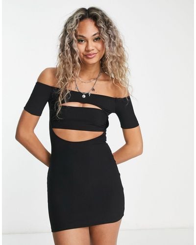 Edikted Off Shoulder Bodycon Mini Dress With Cut Outs - Black