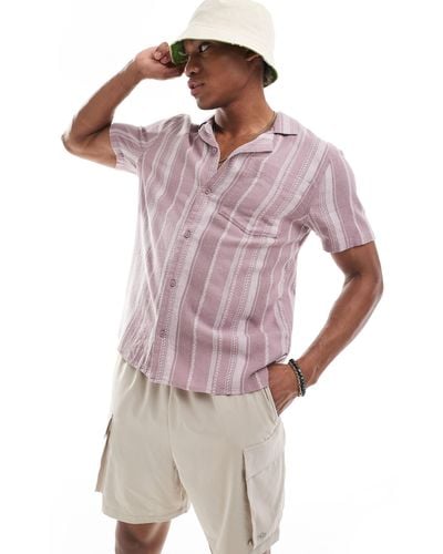 Hollister Short Sleeve Revere Collar Stripe Shirt Boxy Fit - Purple