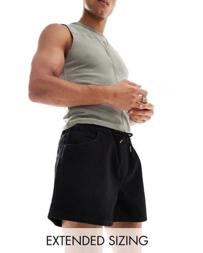 ASOS Wide Shorter Length Denim Shorts With Elasticated Waist - Black
