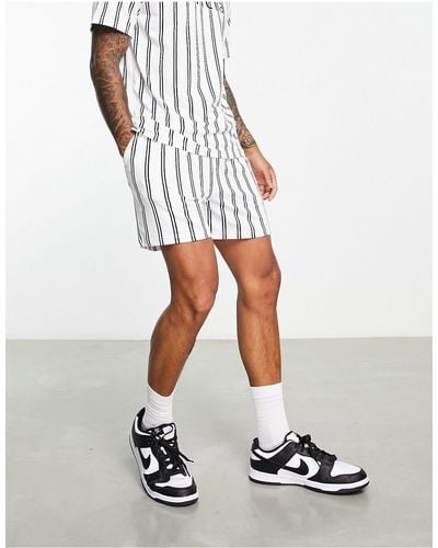 Native Youth Striped Shorts Co Ord - White