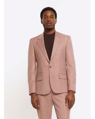River Island Slim Fit Textured Suit Jacket - Pink