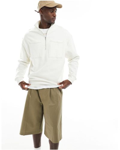ASOS Oversized Half Zip Funnel Neck Sweatshirt With Contrast Stitch - White