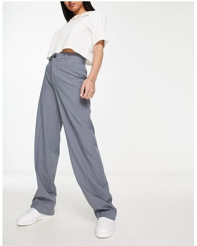 Pull&Bear Pantalon habillé à taille haute - gris - Bleu