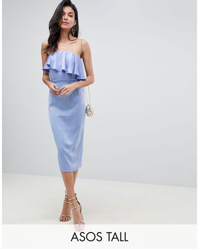 ASOS Asos Design Tall Soft Bandeau Crop Top Pencil Dress - Blue