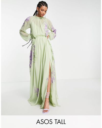 ASOS Asos design tall - vestito lungo accollato con allacciatura - Verde
