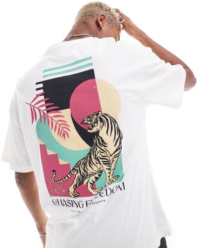 Jack & Jones Oversized T-shirt With Tiger Back Print - White