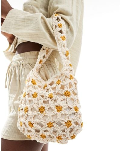 Pull&Bear Crochet Daisy Bag - Natural