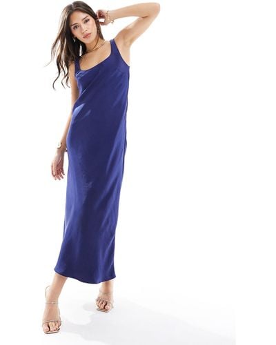 New Look Scoop Neck Maxi Satin Dress - Blue