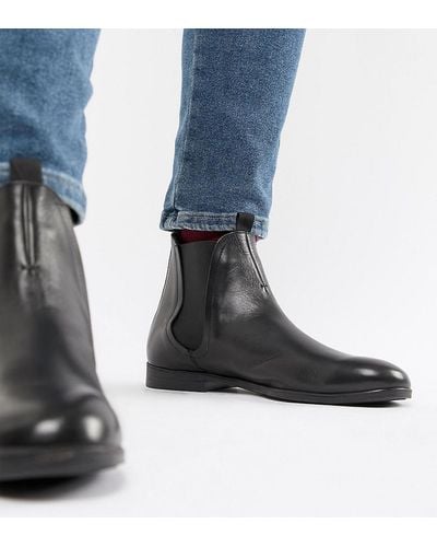 H by Hudson Wide Fit Atherston Chelsea Boots In Black Leather