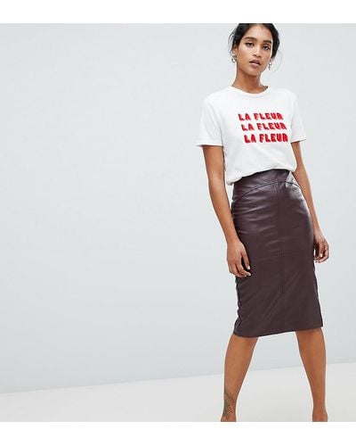 Oasis Faux Leather Pencil Skirt In Burgundy - Red