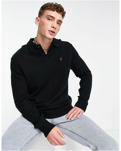 AllSaints Statten Knitted Polo Shirt - Black