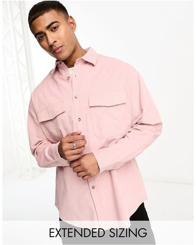 ASOS 90s Oversized Cord Shirt With Double Pockets - Pink