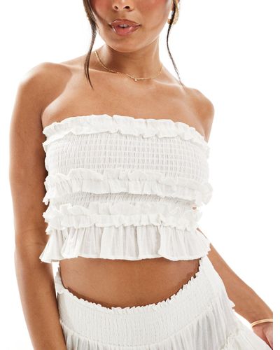 ASOS Textured Dobby Co-ord Shirred Beach Bandeau Top - White