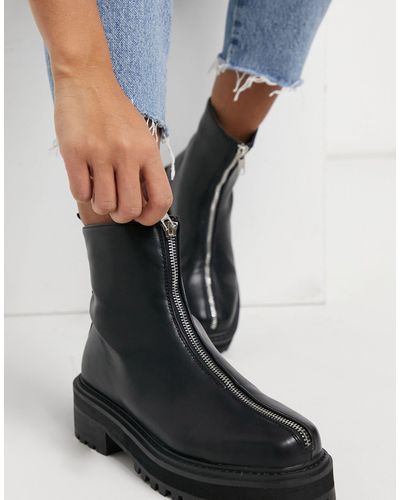 Truffle Collection – ankle-boots mit dicker sohle und reißverschluss vorne - Schwarz