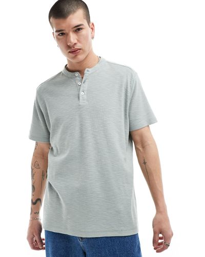 ASOS Linen Look Henley T-shirt - Grey