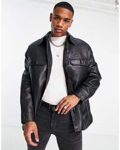 TOPMAN Real Leather Shacket - Black