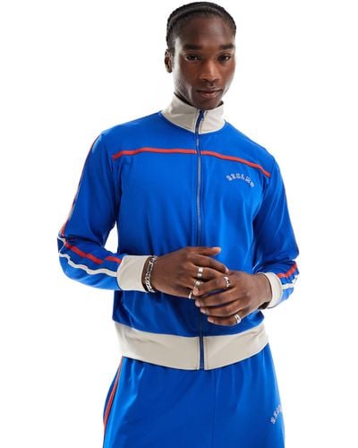 Reclaimed (vintage) Sports Track Jacket Co-ord With Stripes And Funnel Neck - Blue