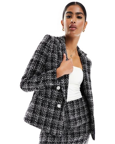 New Look Co-ord Boucle Check Blazer - White
