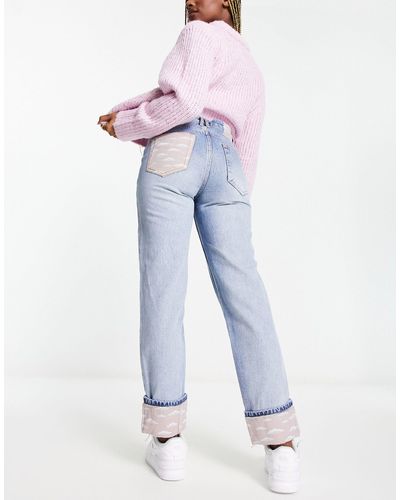 ONLY Robyn - jeans dritti medio con stampa di nuvole - Blu