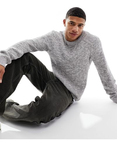SELECTED Textured Crew Neck Knit Sweater - Gray