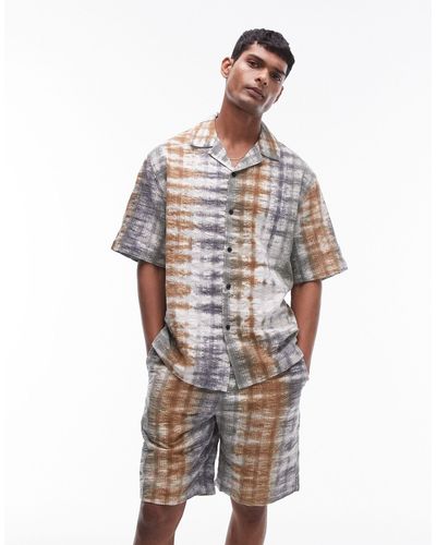 TOPMAN – kurzärmliges seersucker-hemd mit em batikmuster, kombiteil - Mehrfarbig