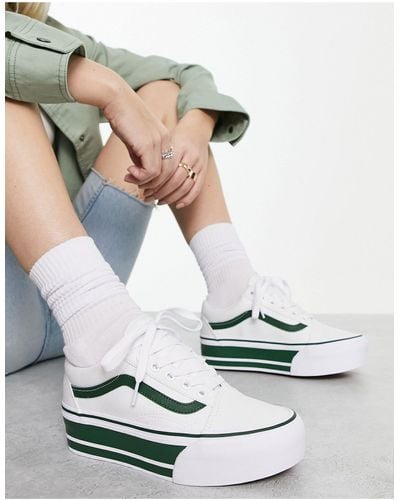 Vans Old skool - sneakers bianche con righe verdi sportive e suola rialzata - Bianco